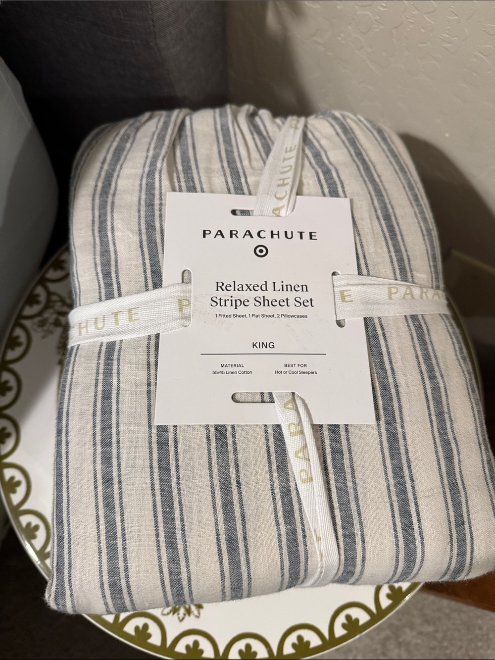 Parachute and Target Blue and White Striped Pillowcase and Sheet Set - Picture 4 of 5
